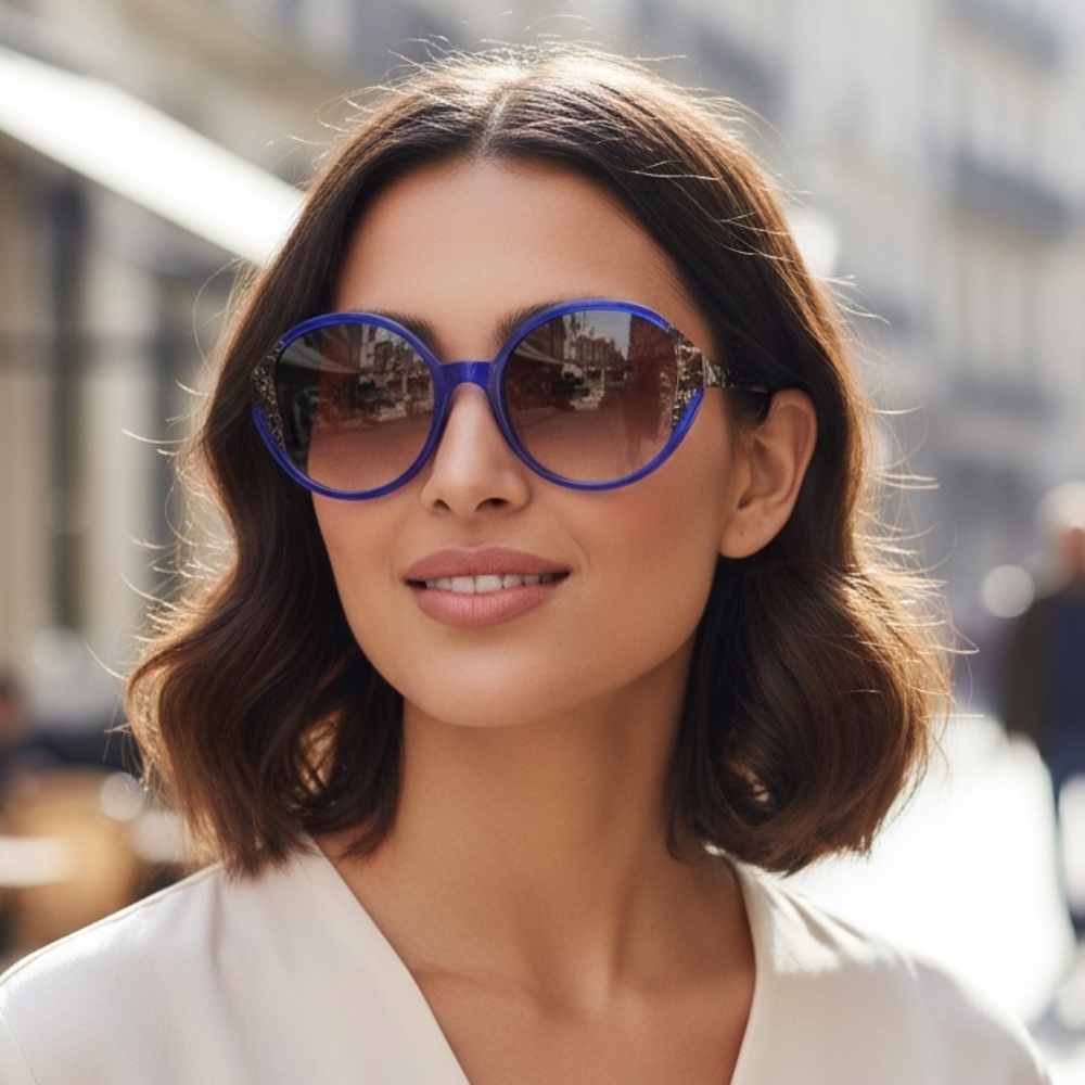 New! Woow SUPER SKY 1 0322 Elegant Blue and Brown Round Sunglasses, Authentic